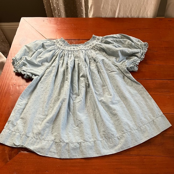 Baybala blue Swiss dot smocked puff sleeve blouse L - Picture 6 of 7